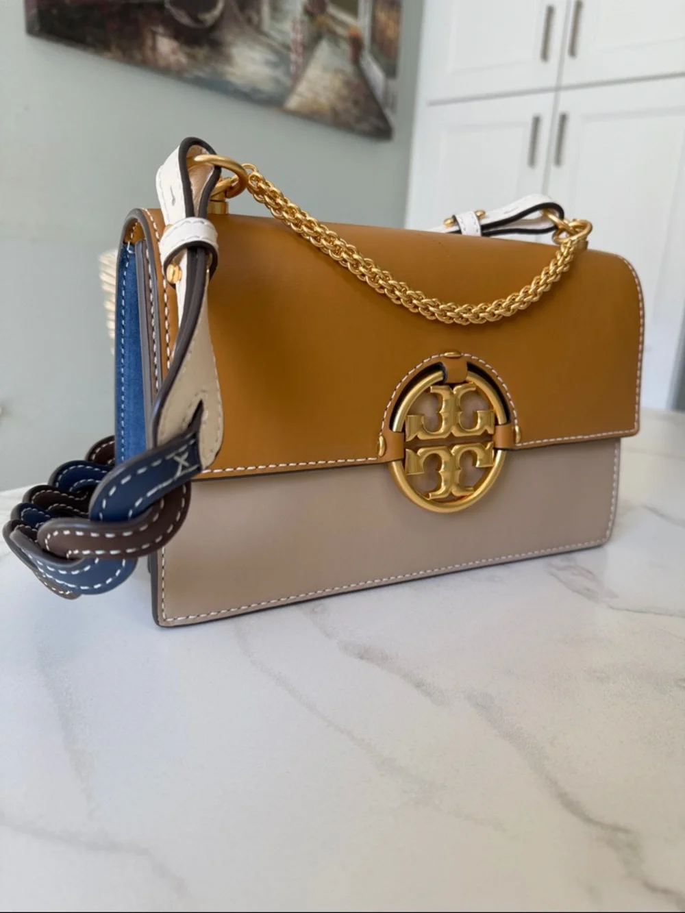 Tory Burch Large Miller Color-Block Shoulder Bag with Two Tone Braided Strap